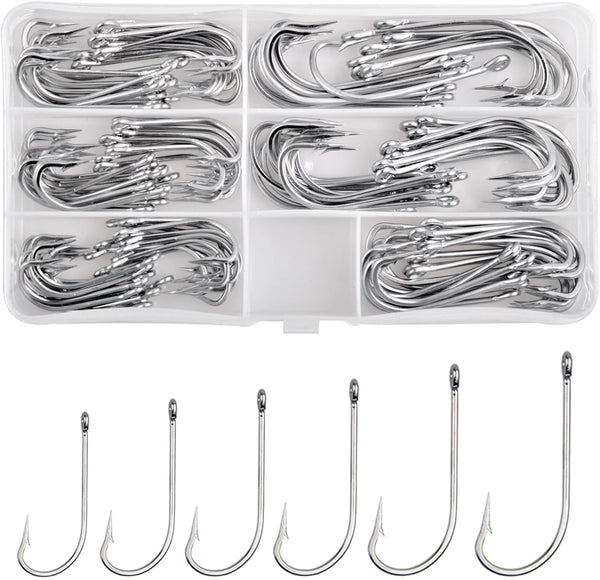 Saltwater Fishing Hooks Set, Stainless Steel O'Shaughnessy Forged Long Shank Hooks for Saltwater Freshwater