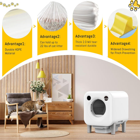 24.411 Inches80 Counts/4 Cat Litter Bags for Automatic Litter Box, Replacement Self-Cleaning Cat Litter Box Liners