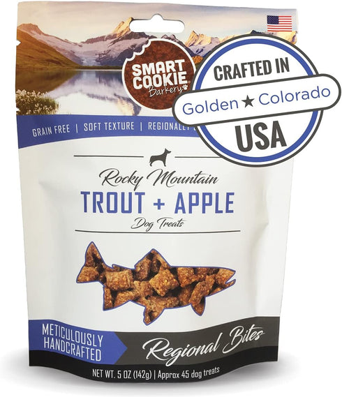 All Natural Dog Treats, Trout & Apple, Soft, Grain Free, Human-Grade, 5oz Bag for Dogs & Puppies