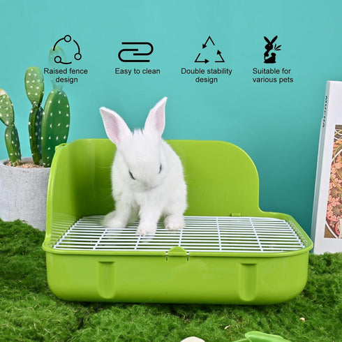 RUBYHOME Rabbit Litter Box Toilet, Plastic Square Cage Box for Small Animals, 11.4 Inches (Green)