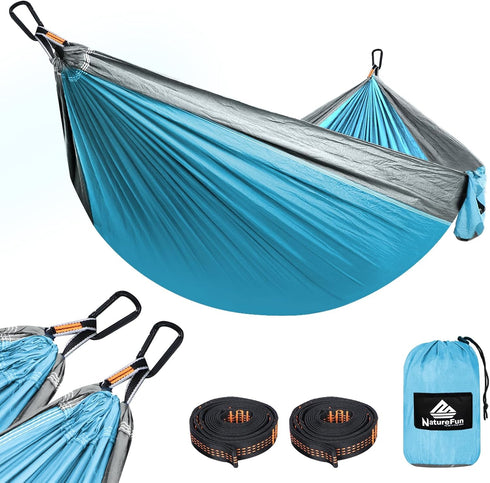Ultra-Light Travel Camping Hammock | 300kg Load Capacity, (275 x 140 cm) Quick-Drying Parachute Nylon | Includes 2