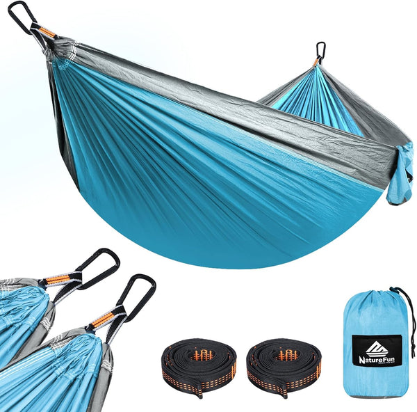 Ultra-Light Travel Camping Hammock | 300kg Load Capacity, (275 x 140 cm) Quick-Drying Parachute Nylon | Includes 2