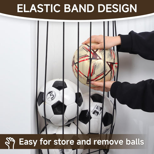 AIDILI Garage Ball Storage Rack - Wall Mounted Ball Holder with Elastic Cords, Large Capacity Sports Organizer