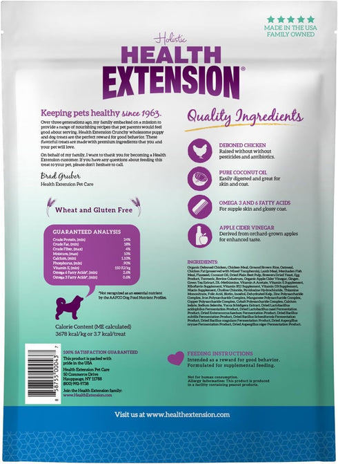 Health Extension Dry Dog Treat, Gmo-free, Training Treats for small breeds Dogs & Puppies, with added Vitamin & Minerals, Heart-shaped Crunchy Biscuits with Chicken (12 Oz / 340 g)
