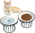 Ceramic Cat Bowls with Metal Stand, 2 Pack Elevated Shallow Dish for Indoor Cats, Puppies, Small Dogs