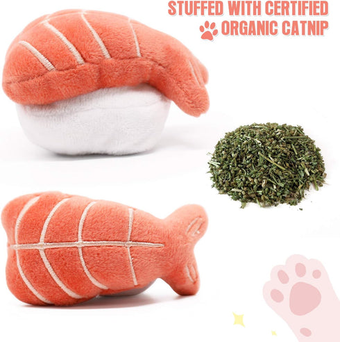 CiyvoLyeen 6 Pack Sushi Cat Toys with Catnip, Sushi Roll Pillow for Boredom Relief and Teeth Cleaning