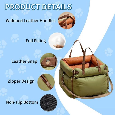 Garvee Dog Booster Car Seat, Waterproof PU Leather Upholstered Cat Bed for Car with Storage Pockets Portable Pet Seat