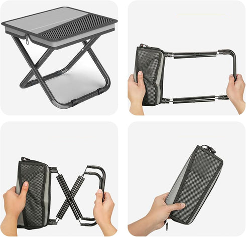 Generic 2-in-1 24x30x30cm, Portable Folding Stool with Crossbody Carry, Converts to Bag with Mesh Storage, Oxford