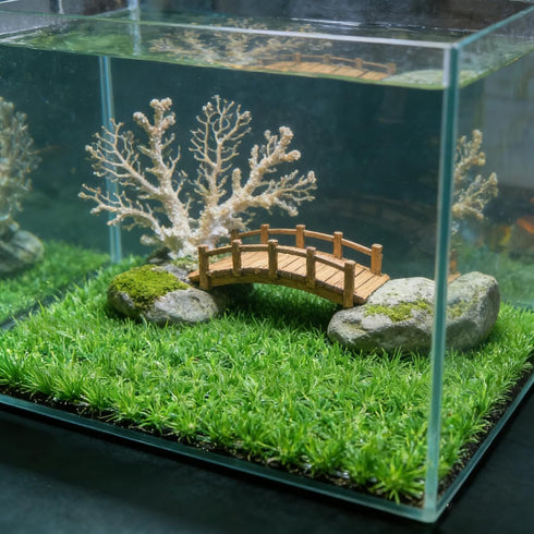 baudliglin 2PCS 9"x9" 8 Aquarium Grass Decor Crab Hermit Climbing Wall Artificial Plastic Lawn Mat with Suction Cups
