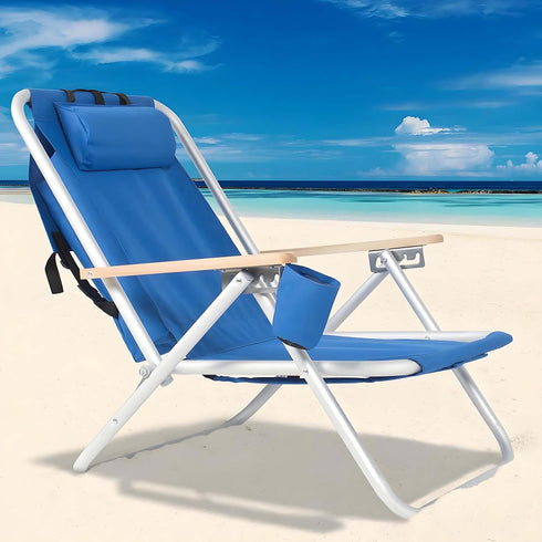 Generic Beach Chairs for Adults, 5 Level Adjustable Positions Beach Chair with Headrest,
