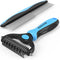 Pet Grooming Brush and Metal Comb Combo, Undercoat Rake for Dogs Grooming, Dematting Tool for Long Haired Pets (Blue)