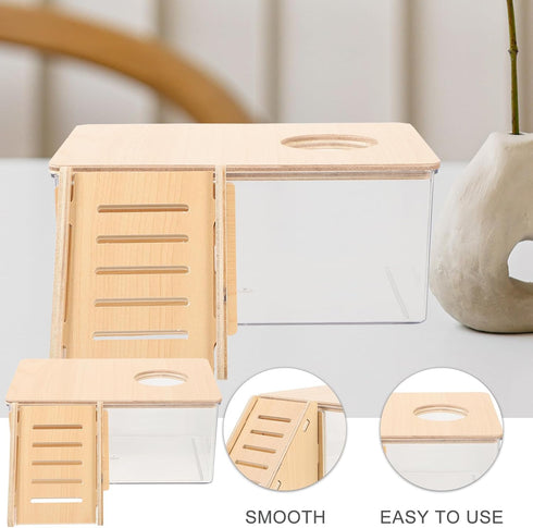 LOGOFUN Hamster Sand Bath Container Transparent Digging Sand Box Acrylic Hamster Bath Box with Cover and Climbing