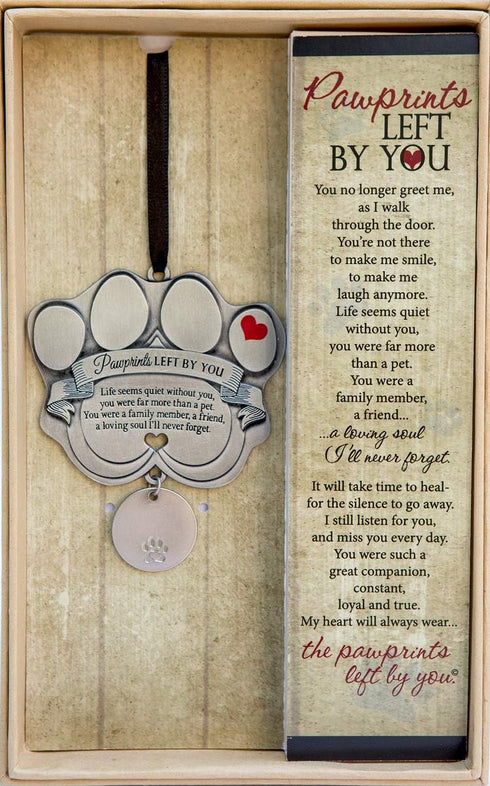 Pet Memorial Ornament, 3" Metal Casted Paw Print Design with Engravable Drop Pendant, Remembrance Gift
