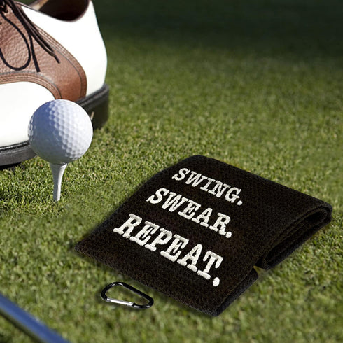 Funny Golf Towel, Swing Swear Repeat, Embroidered Golf Gifts for Men, Clip Golf Accessories