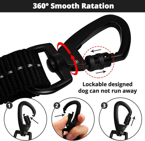Rope Dog Leash 3 FT, Heavy Duty with Swivel Lockable Hook, Reflective Threads, Padded Handle for Large Medium Dogs