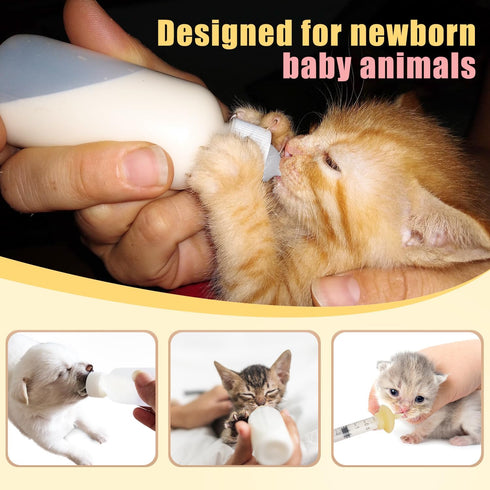 4) Mini Pet Feeding Bottle and Syringes with Nipples for Small Cat Dog Animals (Model