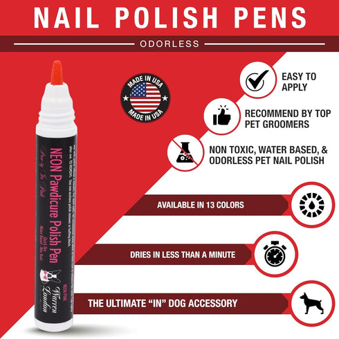 Warren London Pawdicure Dog Nail Polish Pens - Made in USA, Quick Dry, Neon Pink, 13 Colors