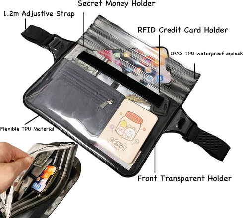 Waterproof Waist Pouch Dry Belt Bag Fanny Pack, Keep Your Key Fob Wallet Kindle Phone Dry for Swim Surf Snorkel (Pink)
