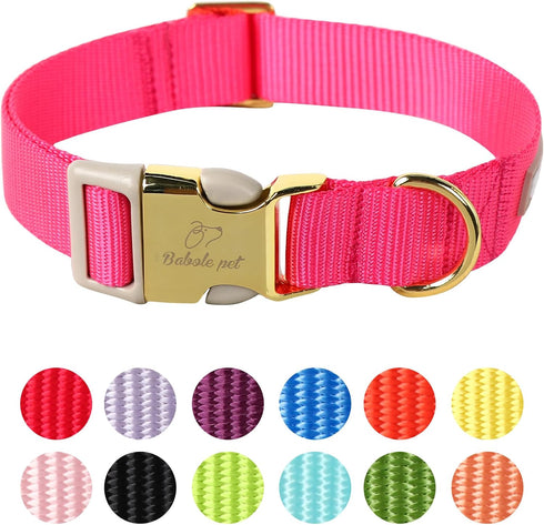 Babole Nylon Dog Collars - Red for Small Puppy Dog, 13 Colors, Adjustable Soft Comfortable Collars with Safety Metal