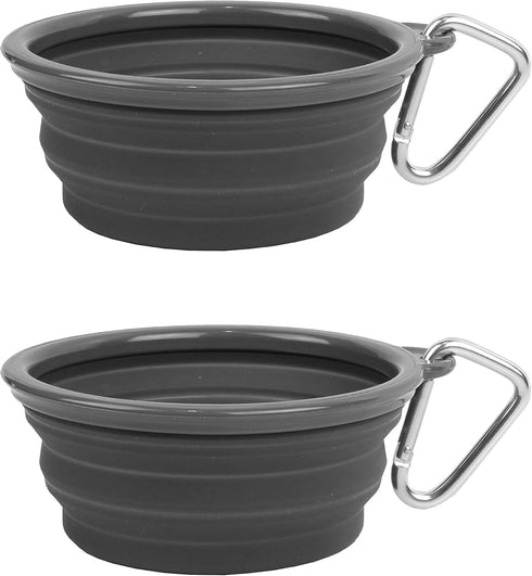 Prima Pet Collapsible Silicone Water Travel Bowl, Portable Pop-up Feeder for Dogs and Cats, Small (1.5 Cups) Grey, 2