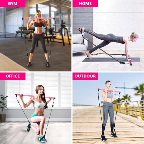 Pilates Bar Kit with Resistance Bands, Stackable Bands Workout Equipment for Home Gym