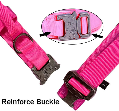 Tactical Dog Collar, Adjustable Military Nylon Collar with Heavy Duty Metal Buckle and Handle for Dog Training (Pink,