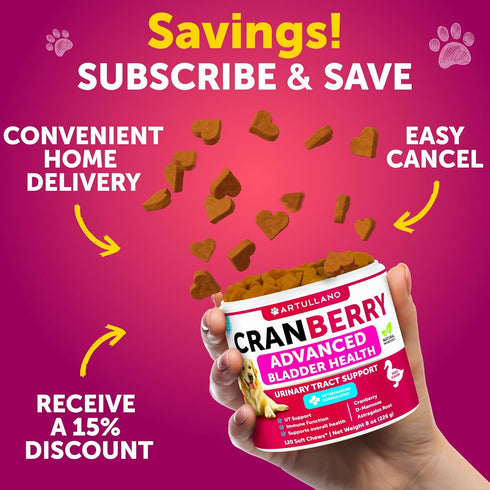 120 Dog UT Treats - Cranberry Chews for Dogs - Urinary Tract & Bladder Support Supplement with Natural Cranberry