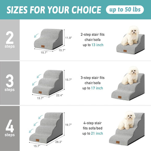Dog Stairs for Couch or Low Bed, 3 Tiers Foam Pet Steps for Small Dogs, Non-Slip, White-Black, 15.7x22.4x15.7in