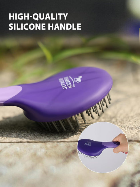 7 Set Harrison Howard Horse Grooming Kit, Piece Horse Brush with Curry Comb, Hoof Pick, Sweat Scraper & Bag Purple