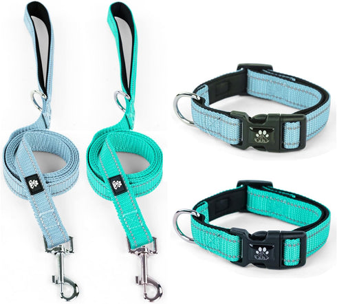 IVY&LANE 2 Pack Reflective Dog Collars and Leash Set, Adjustable Neoprene Padded Collars for Small Medium Large Dogs