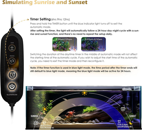 Aquarium Light - LED Full Spectrum for Freshwater Fish Tank, Daylight/Moonlight Mode, Auto-On/Off Timer (12-17 in)