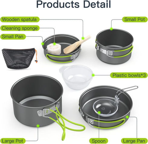 Lixada Camping Cookware Set, 11PCS Non-Stick Lightweight Pot Pan Bowls for Outdoor Camping