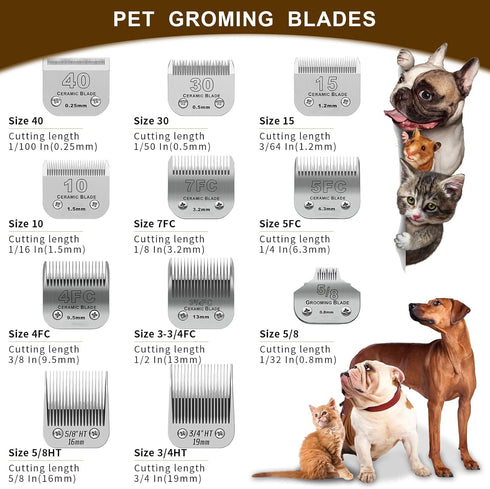 Detachable Pet Dog Clipper Blades Compatible with Andis Size-7FC, Oster A5, Wahl KM Series, Ceramic & Stainless Steel