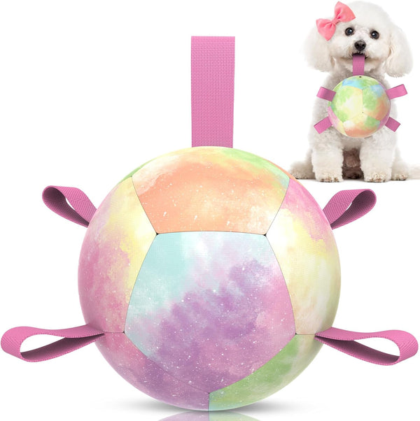Dog Toys Soccer Ball with Straps, Durable Tug of War Balls, 5 Inch Puppy Birthday Gifts, Dog Water Toy for Small Dogs
