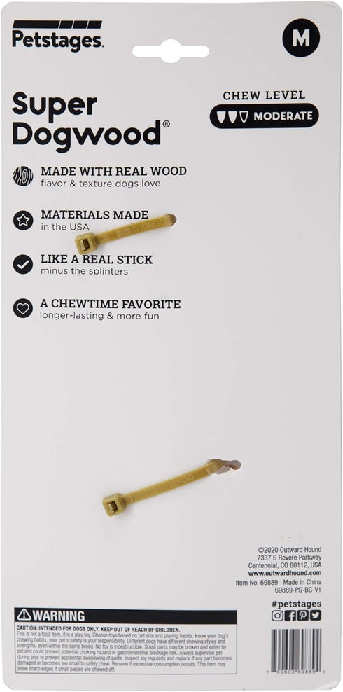 Petstages Super Dogwood Chew Toy, Medium, Safe & Long Lasting, Natural Wood & Durable Synthetic, USA Made