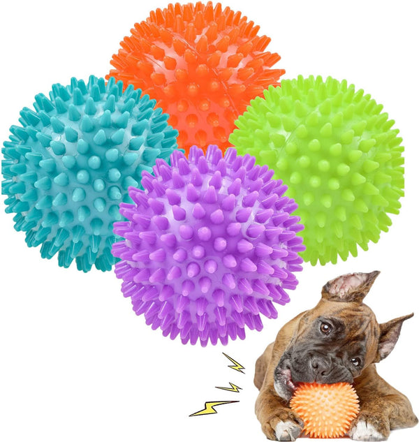 4.5” Squeaky Dog Balls, Toys for Medium Large Dogs, Spiky Ball for Aggressive Chewers, Big Outdoor Chew Toys