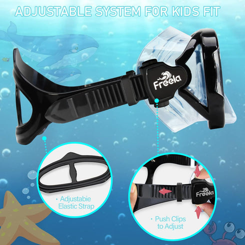 Freela Kids Snorkel Mask for Ages 6-14, No Leak Anti Fog Goggles with Nose Cover for Swimming