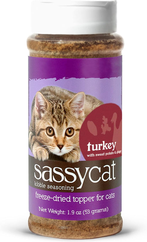 Herbsmith Sassy Cat Kibble Seasoning – Freeze Dried Turkey, Sweet Potato & Ginger – Cat Food Topper for Picky Eaters