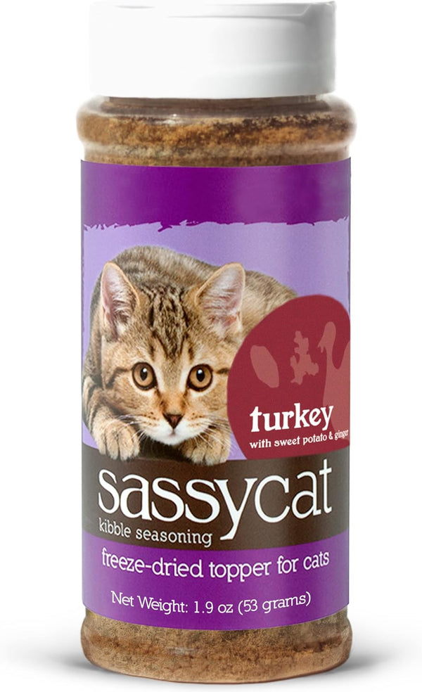 Herbsmith Sassy Cat Kibble Seasoning – Freeze Dried Turkey, Sweet Potato & Ginger – Cat Food Topper for Picky Eaters