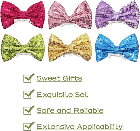 PET SHOW 6Pcs 4" Big Dogs Hair Clips, Bling Hair Bows, Sequins Pet Bowknot, Grooming Accessories for Girls Boys