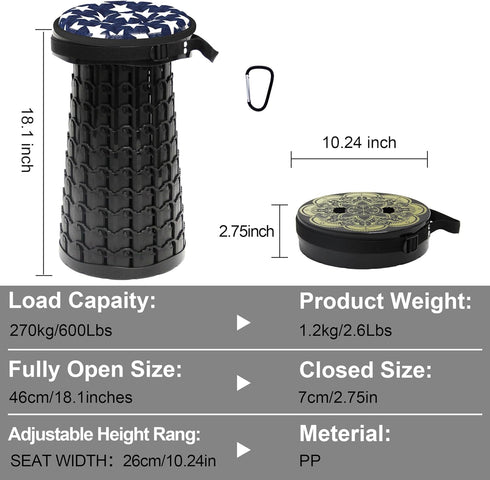 LOCYOP 18.1" 600LBs Portable Stool with Swivel Cushion Bag&Carabiner,H Collapsible More Sturdy and Lightweight Camping