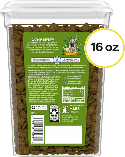 16 oz. Temptations Cat Treats, Classic Crunchy and Soft Cat Treats, Catnip Fever Flavor, Catnip Treats, Tub