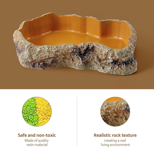 Reptile Food Water Rock Bowls - Resin Rock Worm Feeder Dish, Amphibian Feeding Bowl Terrarium Decor for Lizards, Chameleon, Leopard Gecko, Frog, Bearded Dragons, Snake, Hermit Crabs, Turtle Spider Pet