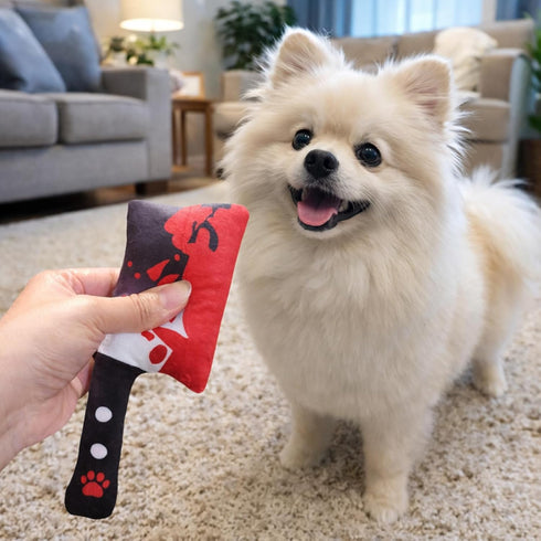 2-Pack Set Halloween Squeaky Dog Toy - Plush Knife and Cleaver Design, Interactive Sound Toys for Dogs, Perfect