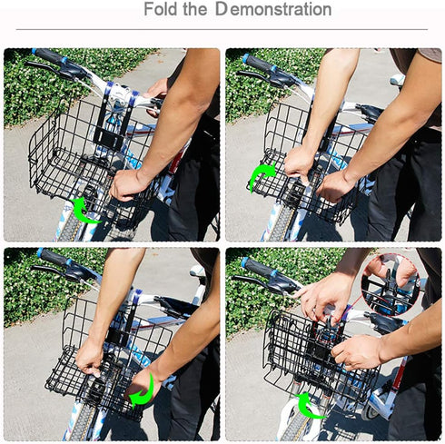 Hamiledyi Folding Bike Basket - Lift-Off Front Bike Basket with Handles, Easy Installation Rear Cargo Rack for Mountain