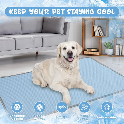 Summer Dog Cooling Mat Washable Ice Silk Self Cool Pad for Small Medium Large Dogs and Cats, Pet Sleeping Pad for Crate, Bed, Indoor & Outdoor Floor, Car Seats (Blue, 40x28in)