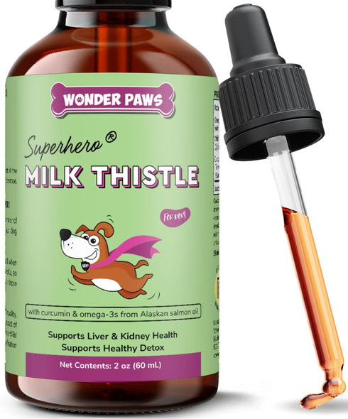 Milk Thistle Liver Support for Dogs, Detox and Hepatic Support with Wild Alaskan Salmon Oil & Curcumin, 2 Oz