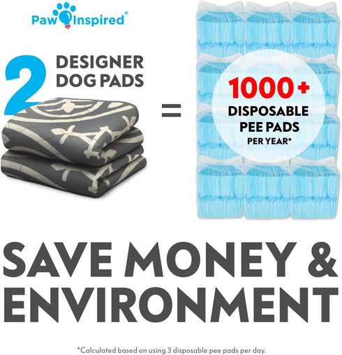 (2 Pack) 36"x36" Paw Inspired Designer Print Dog Pads | Premium Washable Pee Pads | Reusable Puppy Pads for Potty