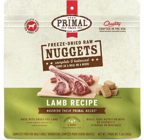 Primal Freeze Dried Raw Dog Food Nuggets, Lamb, Healthy, Grain Free, High Protein, 5.5 oz