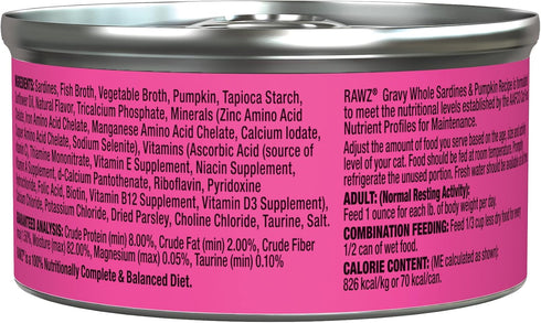Natural Premium Minced Canned Cat Food in Gravy by Rawz, Made with Real Meat, 3 Ounce Cans, Pack of 18